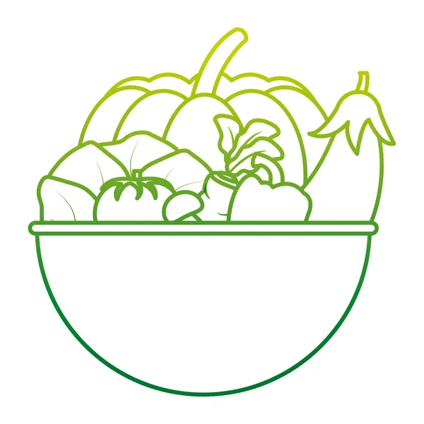 Linha Degradada Vegetais Orgânicos Alimentos Naturais Dentro Tigela Vetor Ilustração — Vetor de Stock