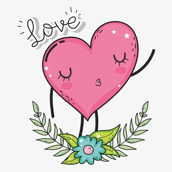 Corazón Con Flores Ramas Hojas San Valentín Vector Ilustración — Vector de stock