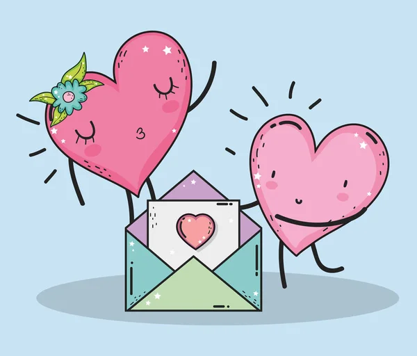 Corazones Pareja Con Tarjeta Amor San Valentín Vector Ilustración — Vector de stock