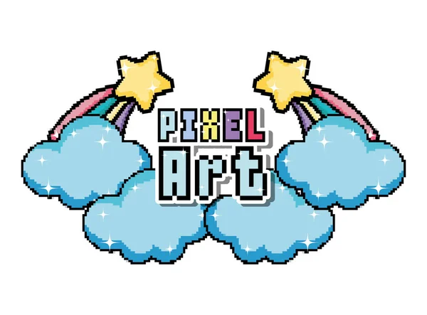 Pixel Art Cartoon Con Nuvole Arcobaleni Disegno Grafico Vettoriale Illustrazione — Vettoriale Stock