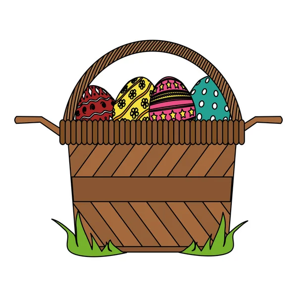 Color Eggs Easter Decoration Hamper Design Vector Illustration — Stock Vector
