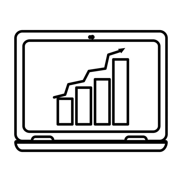 Line Graphic Statistics Bar Growing Laptop Vector Illustration — Stock Vector