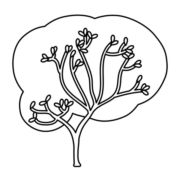 Árbol Línea Con Hojas Flores Ilustración Del Vector Del Tallo — Vector de stock