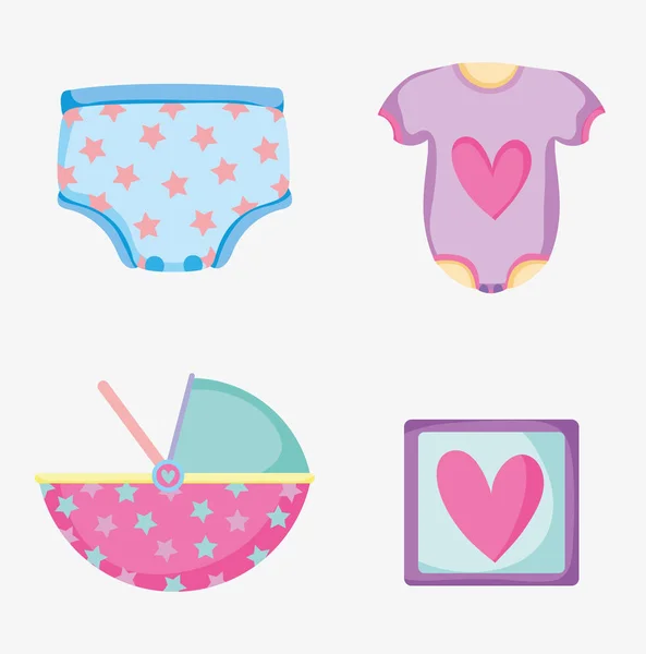 Set Bebé Diapper Con Pijama Cosas Imagen Vector Ilustración — Vector de stock