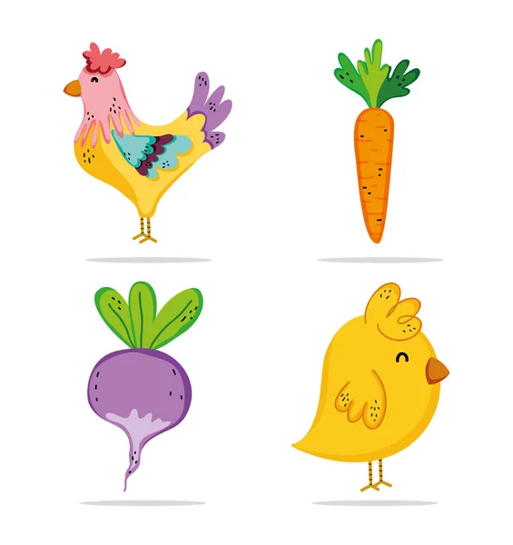 Set Farm Animals Vegetables Cartoons Vector Illustration Graphic Design — Stock Vector