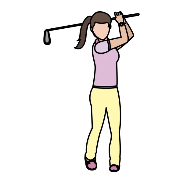 Golfista Mulher Cor Com Uniforme Golfe Vetor Morcego Ilustração —  Vetores de Stock