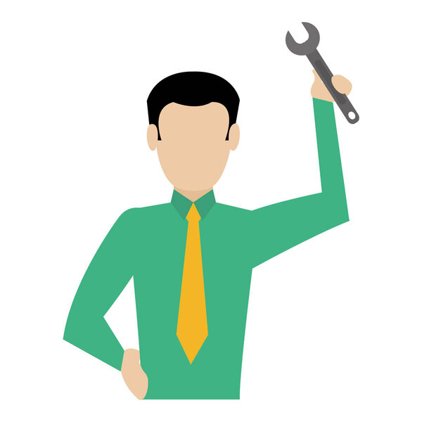 elegant businessman professional with wrench repair vector illustration