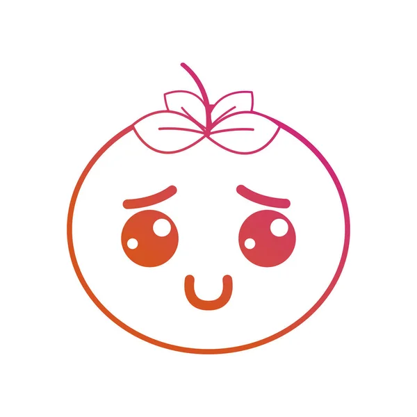 Línea Kawaii Lindo Feliz Tomate Vegetal Vector Ilustración — Archivo Imágenes Vectoriales