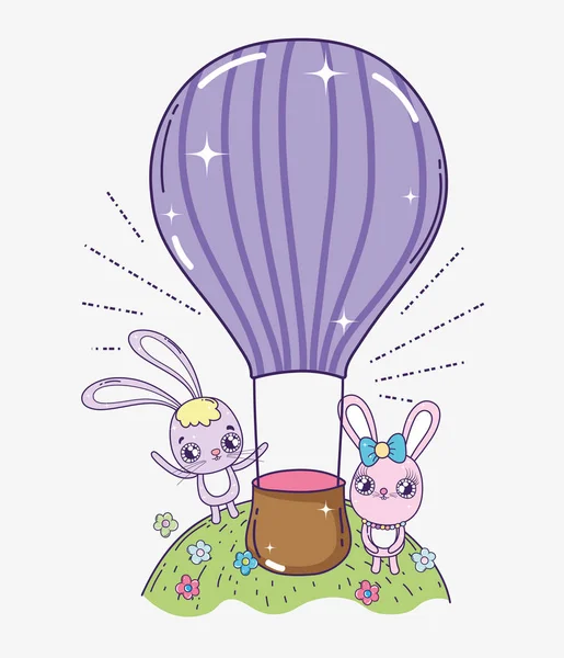 Κουνέλι Ζευγάρι Αερόστατο Για Την Ημέρα Του Αγίου Βαλεντίνου Διανυσματικά — Διανυσματικό Αρχείο