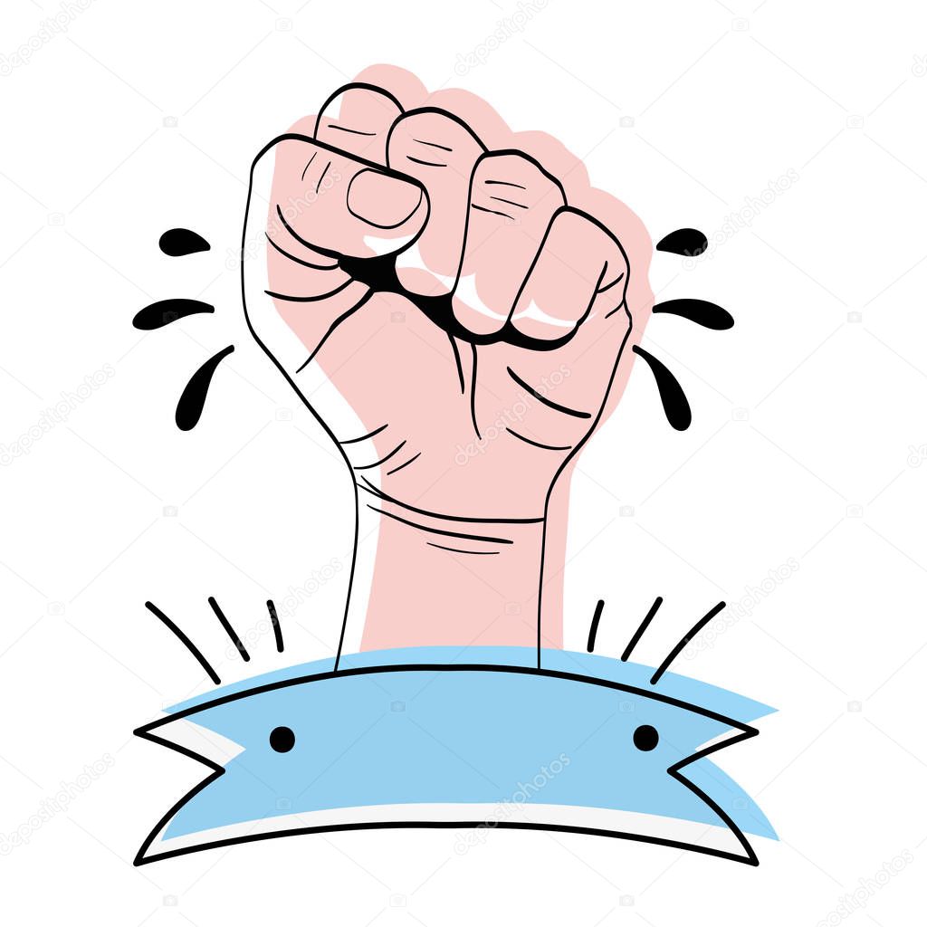 moved color oppose hand protest revolution with ribbon vector illustration
