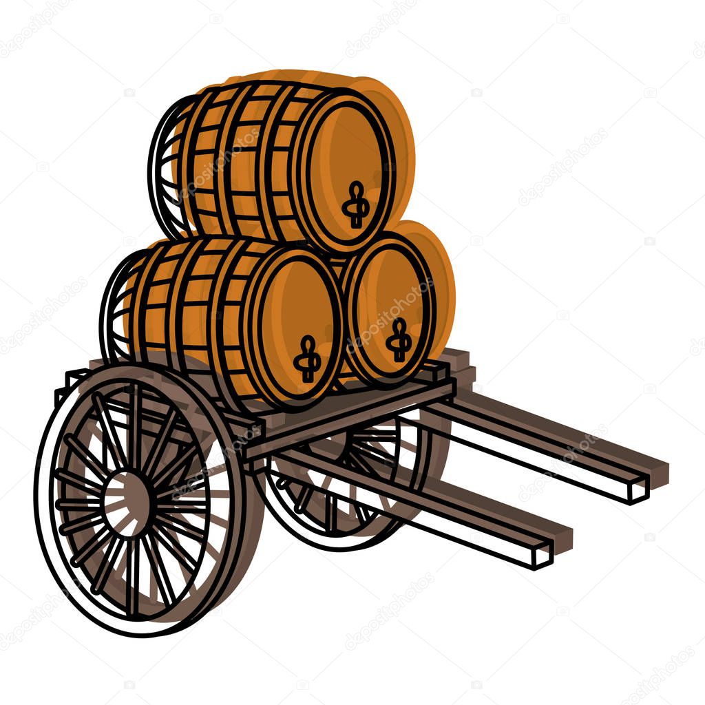 moved color handcart transportation with wood barrel of wine vector illustration