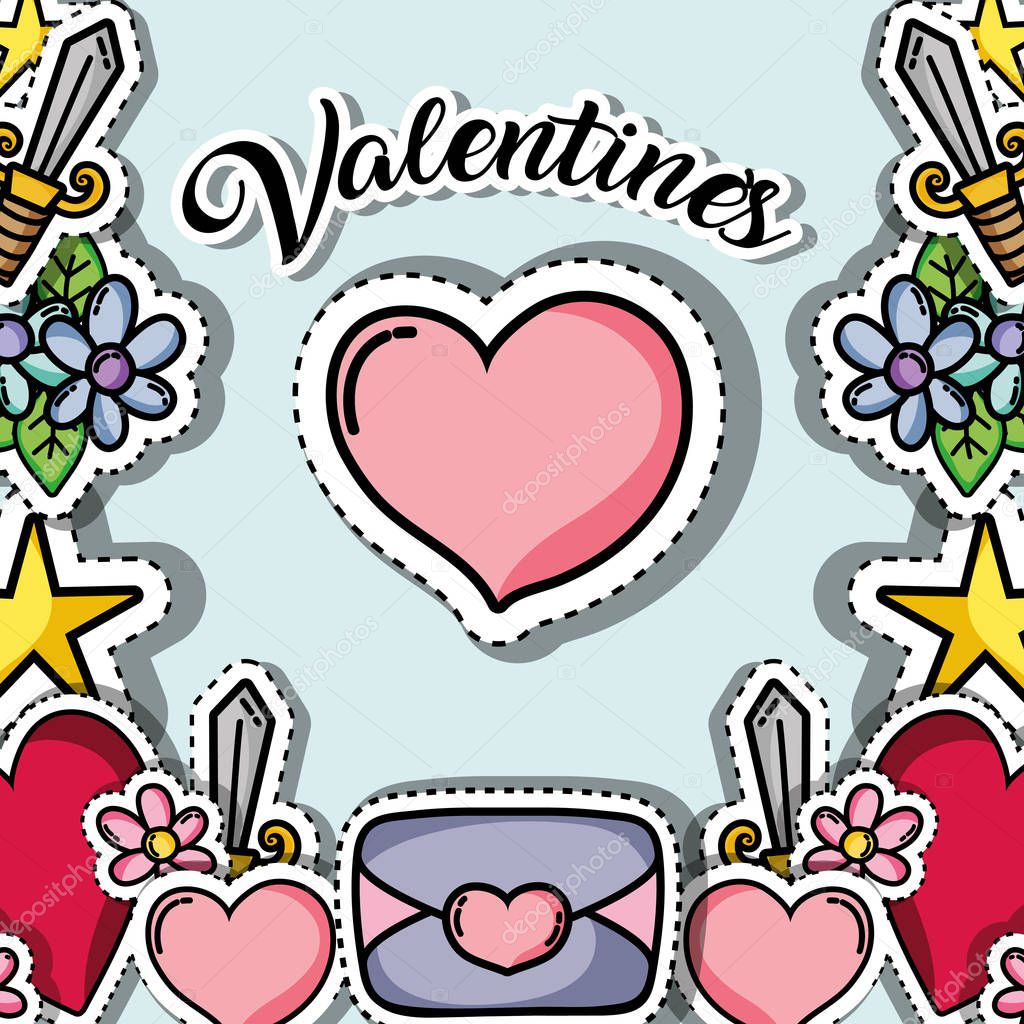 patches design with valentines day symbol of love vector illustration