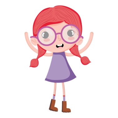 Çocuk kızla gözlük ve vektör çizim Kaldır ellerini