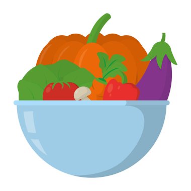 organik sebze doğal gıda kase vektör çizim içinde