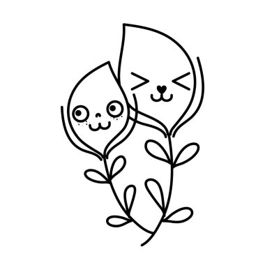 satır kawaii yüz ifadesi dalları vektör çizim bırakır.