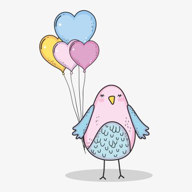 Sevgililer günü kutlama vektör çizim için kalp balon ile kuş