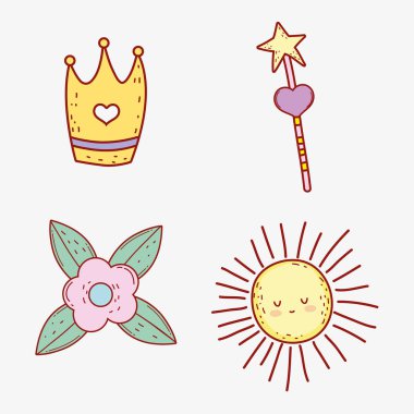 yıldız sihirli değnek ve çiçek vektör çizim ile taç ayarla