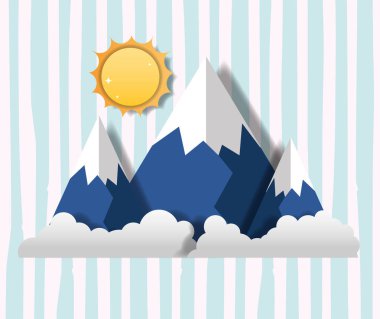 Kağıt Sanat mountaind ve güneş sahne vektör çizim grafik tasarım