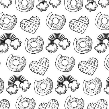 satır lezzetli çörek ve kalp puan arka plan vektör çizim ile