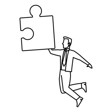 satır işadamı bulmaca parça başarı vektör çizim asılı