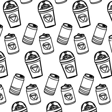 ferahlatıcı soda ve güler yüzlü içecekler arka plan vektör çizim çizgi