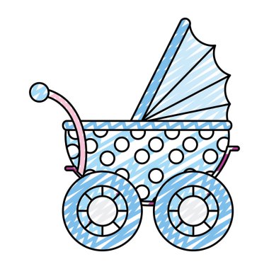 Doodle bebek arabası rahat ulaşım nesne vektör çizim