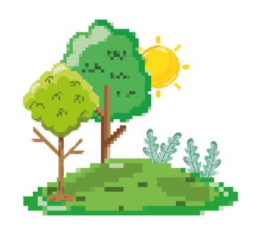 Pixelated orman sahne karikatür vektör çizim grafik tasarım