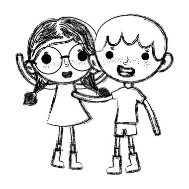 Grunge mutlu çocuklar rahat kıyafetler vektör çizim ile oyun oynamak