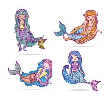 fantezi deniz çizgi film ve çizimler vektör çizim grafik tasarım ile şirin küçük deniz kızı