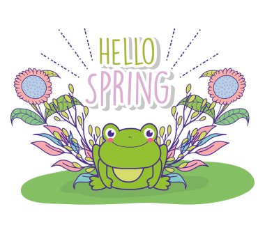 bahar bitki yaprakları ve kurbağa vektör çizim çiçek