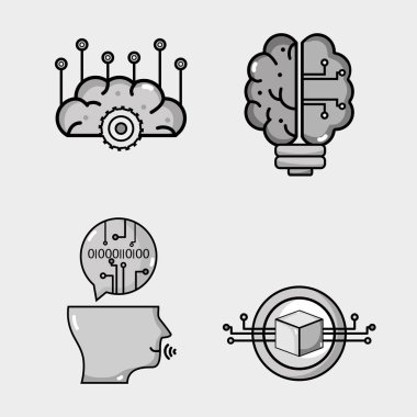 yapay zeka teknolojisi Dijital bilim vektör çizim ile ayarla