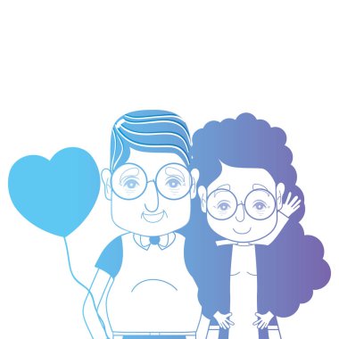 satır çift togeter saç modeli ve kalp balonlar vektör çizim ile