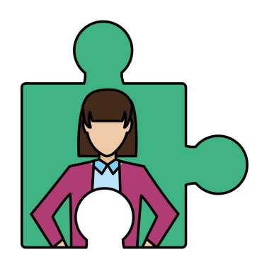 renk bulmaca parçası işkadını ve ampul fikir vektör çizim ile