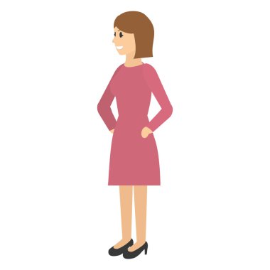 mutlu kadın elbise ve kısa saç modeli vektör çizim ile