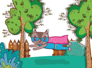 Doğa vektör çizim grafik tasarım süper kahraman kedi hayvan çizgi film, uçuş