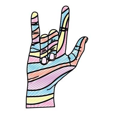 Doodle süslemeleri el rock jest işareti vektör çizim ile