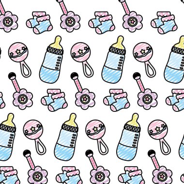 Doodle oyun çorap ve besleme şişe arka plan vektör çizim ile sallandı