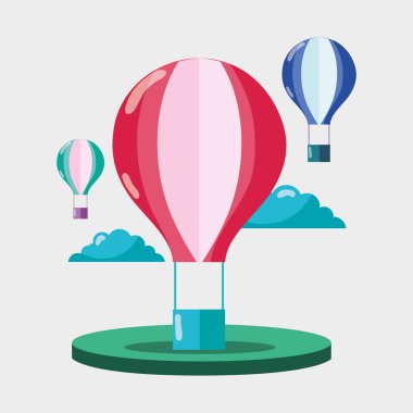 Hava balonları bulutlar seyahat ile vektör çizim ziyaret