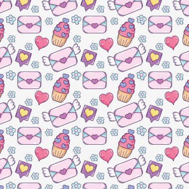 Aşk kartı muffin ve kalpleri arka plan vektör çizim ile
