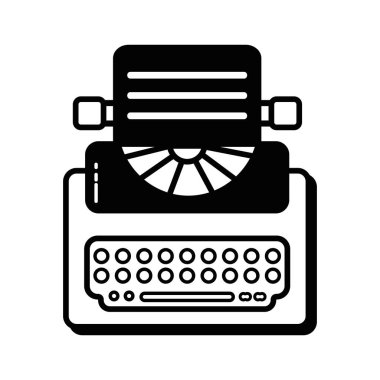 kontur retro daktilo ekipman iş belge vektör çizim ile