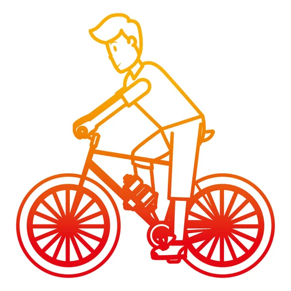 Degradiert Linie Mann Fahrrad Fahren Einen Gesunden Lebensstil Vektor Illustration — Stockvektor