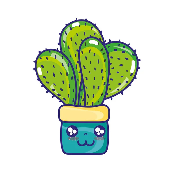 Kawaii Planta Cactus Feliz Dentro Ilustración Vector Maceta — Vector de stock