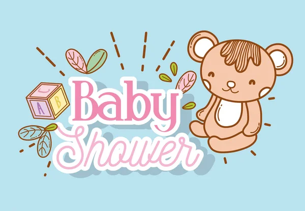 Bebek Duş Olay Teddy Küp Süsleme Vektör Çizim Ile — Stok Vektör