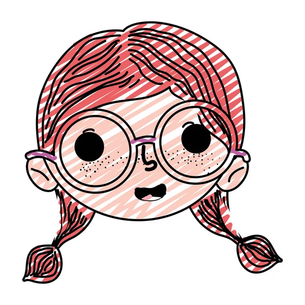 Doodle Enfant Fille Tête Avec Coiffure Lunettes Illustration Vectorielle — Image vectorielle