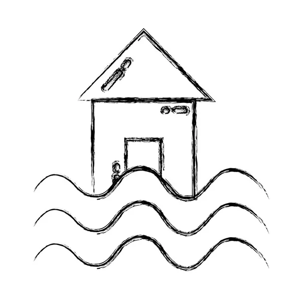 Grunge Huis Met Water Overstromingen Natuurlijke Demage Vectorillustratie — Stockvector