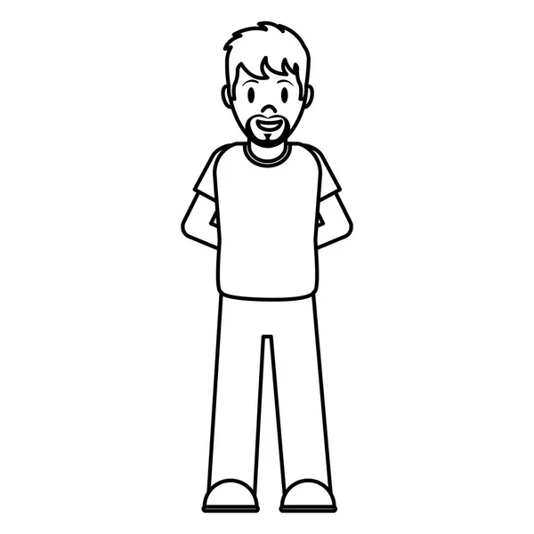 Línea Feliz Hombre Con Barba Ropa Casual Vector Ilustración — Vector de stock