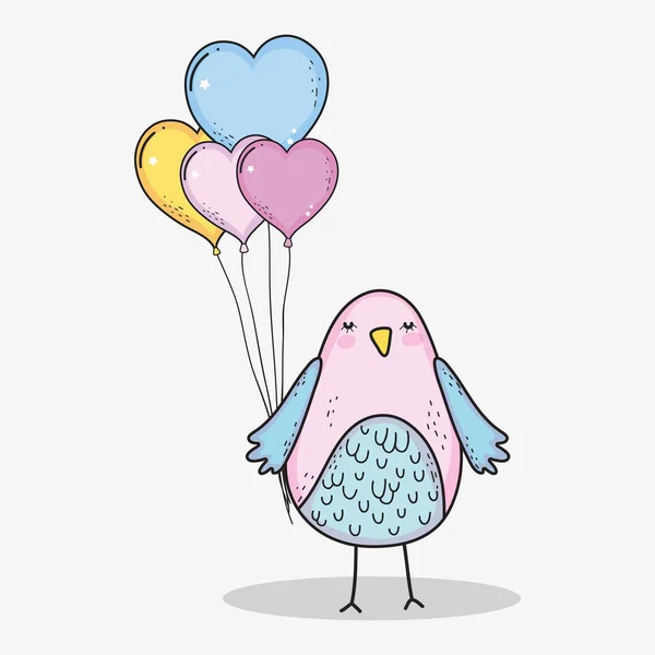 Pájaro Con Corazones Globo San Valentín Celebración Vector Ilustración — Archivo Imágenes Vectoriales