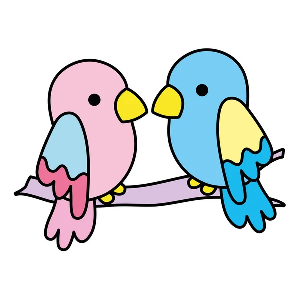 Línea Color Belleza Loro Pareja Pájaro Animal Vector Ilustración — Vector de stock