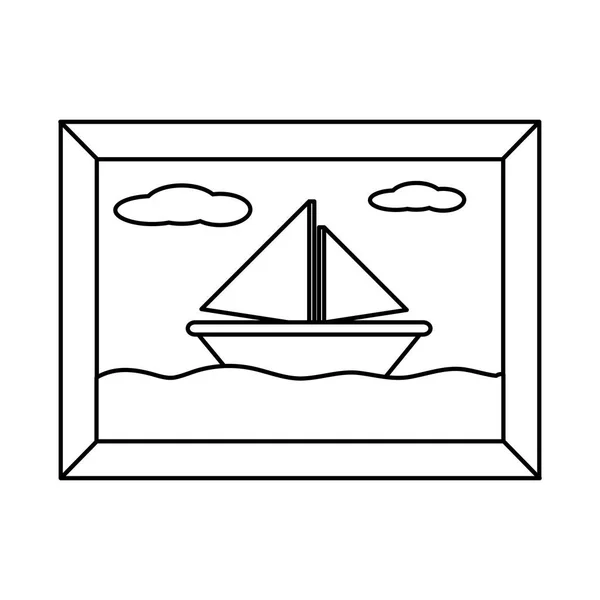 Linia Saildboat Morze Obraz Ilustracji Wektorowych Projekt Rama — Wektor stockowy