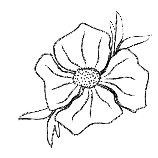 Grunge Agradável Flor Exótica Com Folhas Estilo Vetor Ilustração — Vetor de Stock